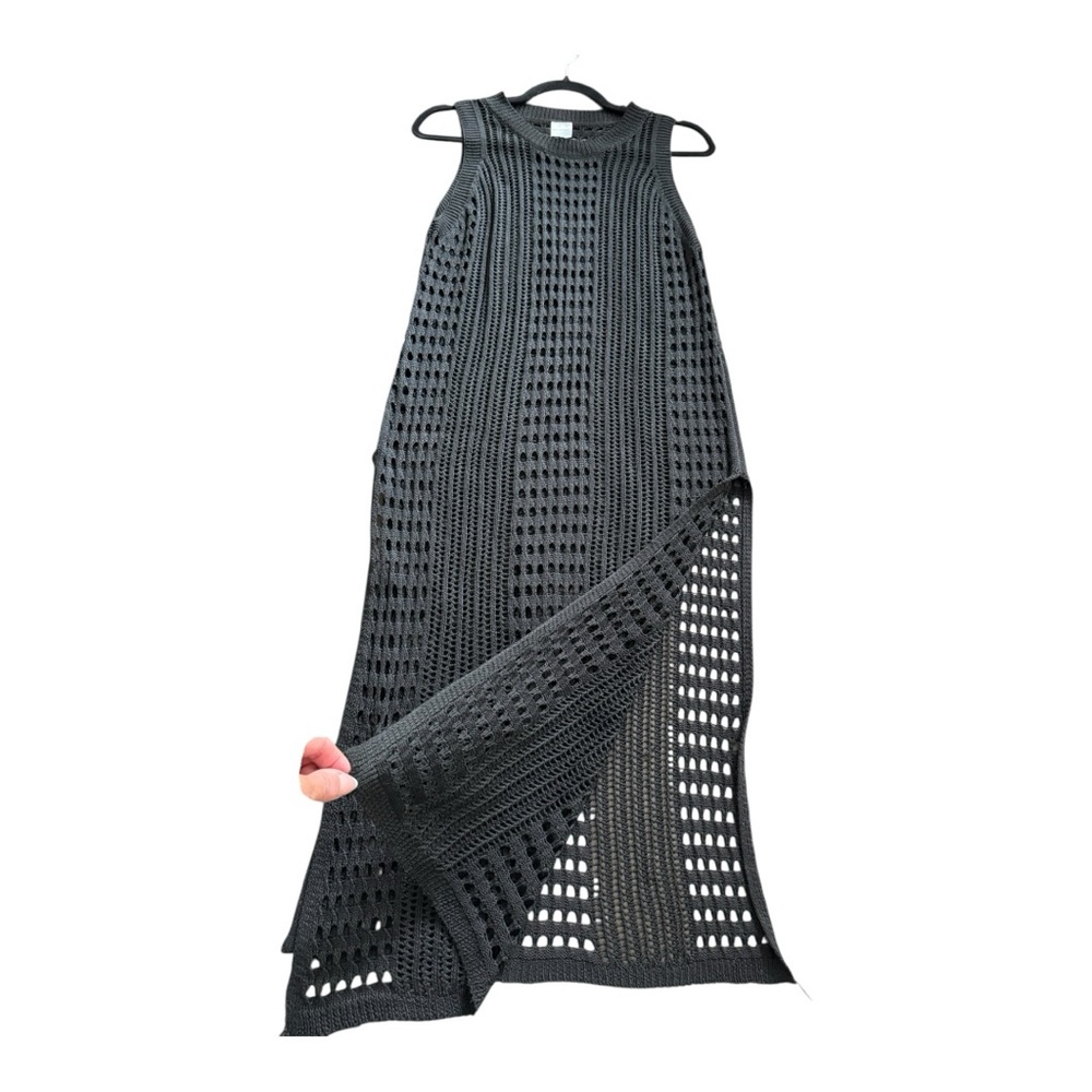 Waves to Coast Black Sleeveless Crochet Midi Maxi Dress Women’s Med Swim Coverup - Picture 5 of 12